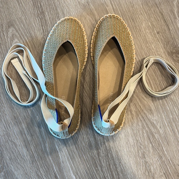Rothy's Gold Stripe Espadrille with Optional Ankle Ribbon - Picture 7 of 10